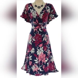 Croft & Barrow Burgundy and Navy Floral Long Sleeve Dress